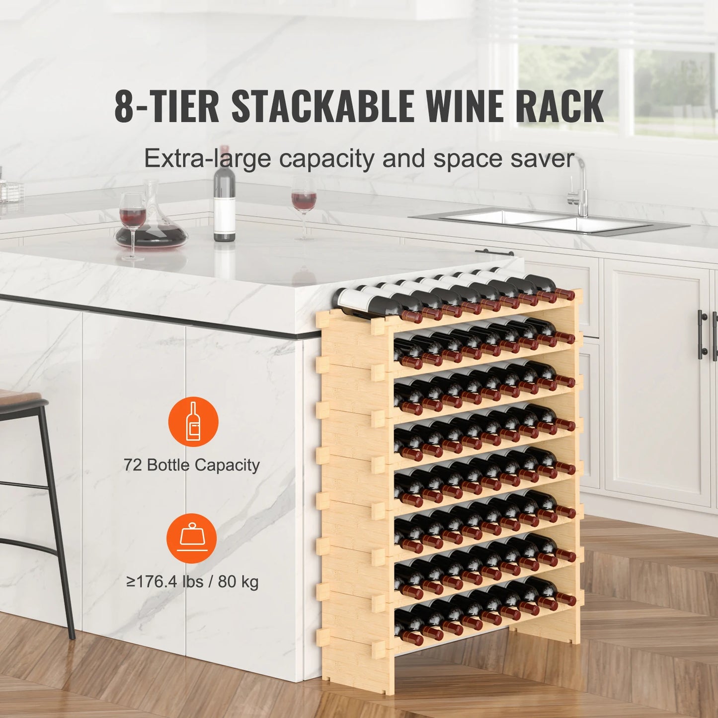 SucceBuy Bamboo Stackable Wine Rack 8 Tier Organizer