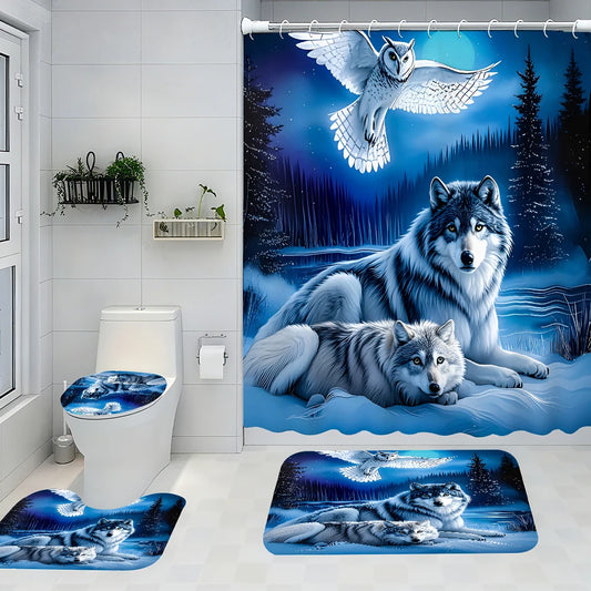 Craft Of Weaving Snow Wolf Shower Curtain Four Piece Set