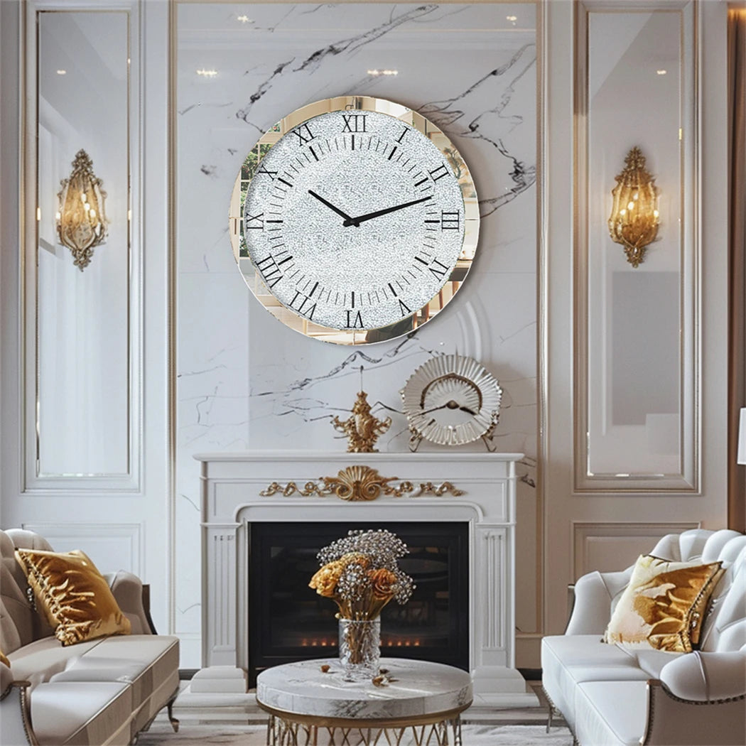 Combination Crushed Diamond Wall Clock Quartz With Roman Numerals