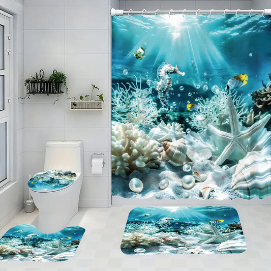 Craft of Weaving Ocean Bathroom Set With Waterproof Shower Curtain