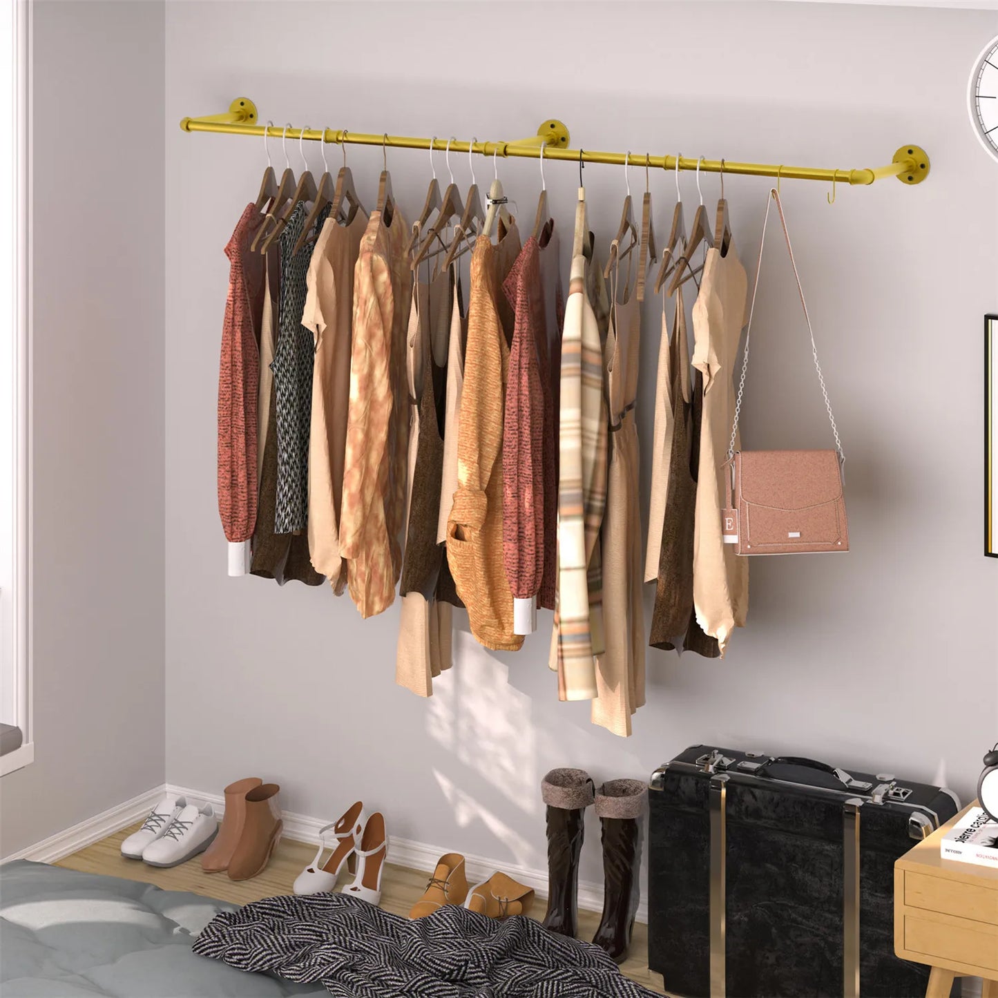 Industrial Pipe Wall Mounted Clothes Rack For Garment Storage