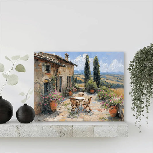 Hign-concerned Oil Painting Tuscan Hill Terrace On Pine Frame