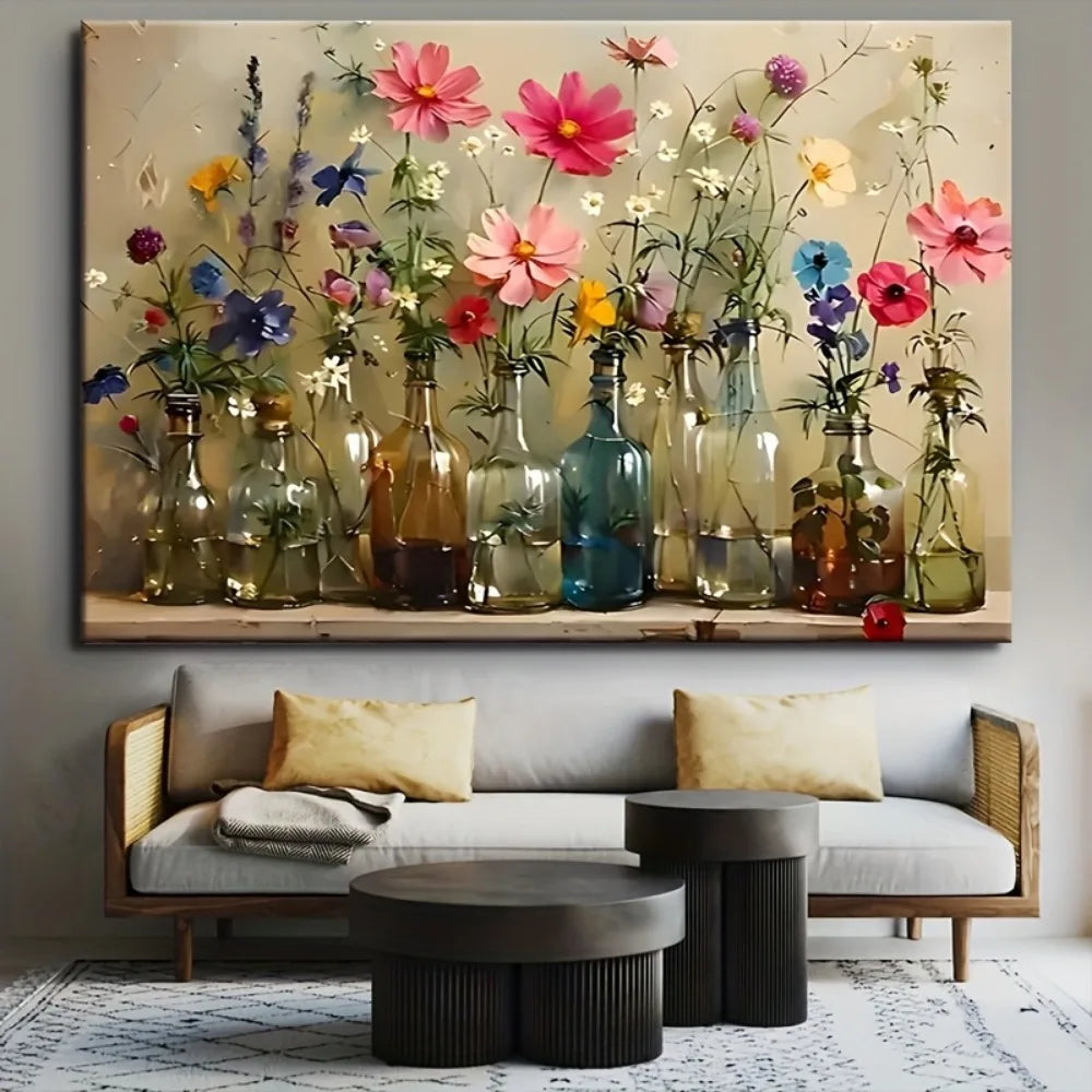 Hign-concerned Bohemian Floral Canvas Wall Art With Solid Wood Frame