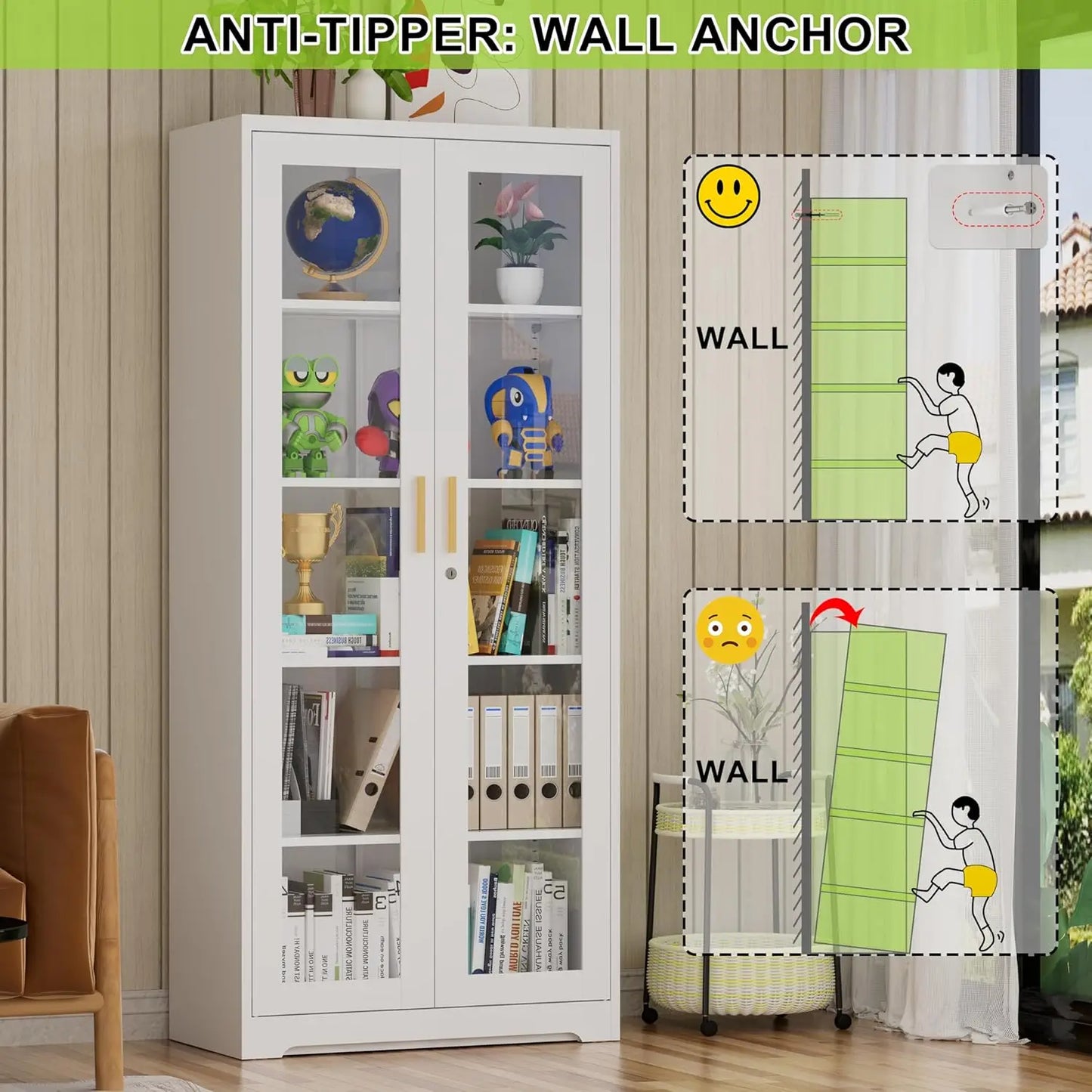 XMSJ Display Cabinet With Glass Doors And Locking Doors