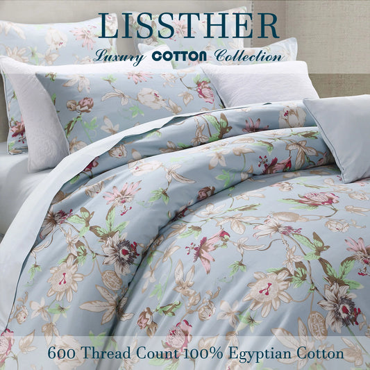 LISSTHERCN Egyptian Cotton Duvet Cover Set 3 Piece Classic Floral
