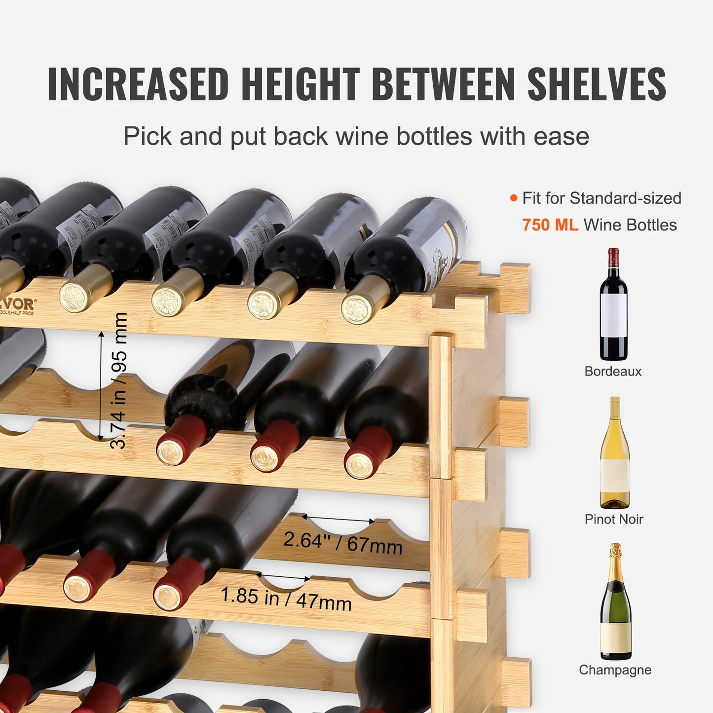 SucceBuy Bamboo Stackable Wine Rack 8 Tier Organizer