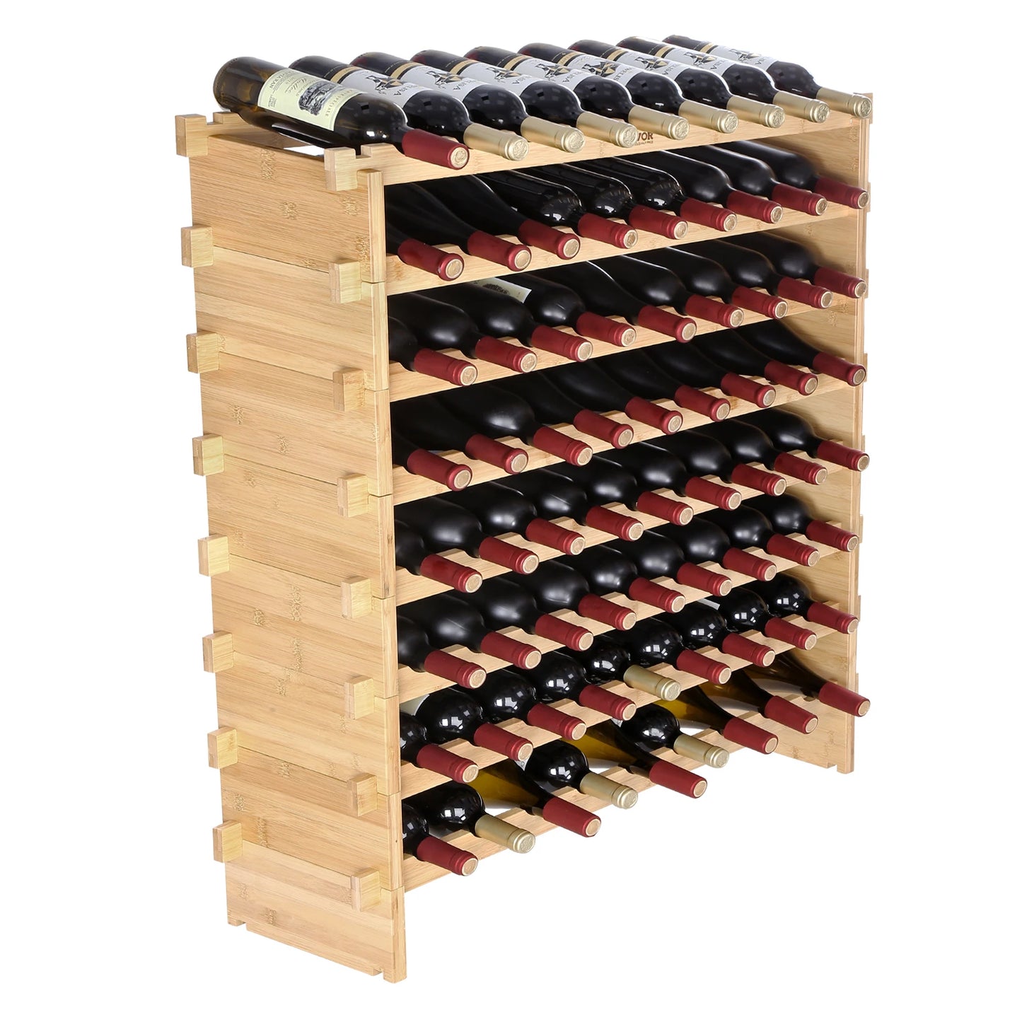 SucceBuy Bamboo Stackable Wine Rack 8 Tier Organizer