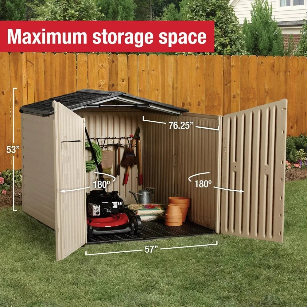 Customizable-Slide-Lid Resin Outdoor Storage Shed (5 X 6.5 Ft),Weather Resistant, Beige/Brown, Organization For Home/Backyard/Ga