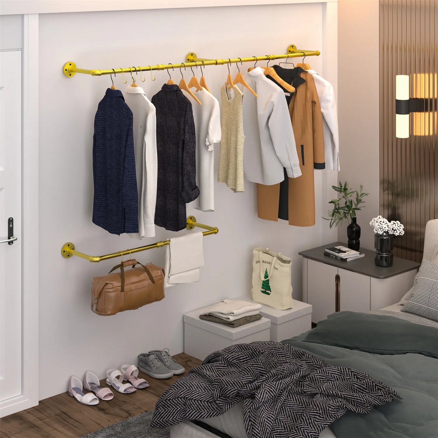 Industrial Pipe Wall Mounted Clothes Rack For Garment Storage