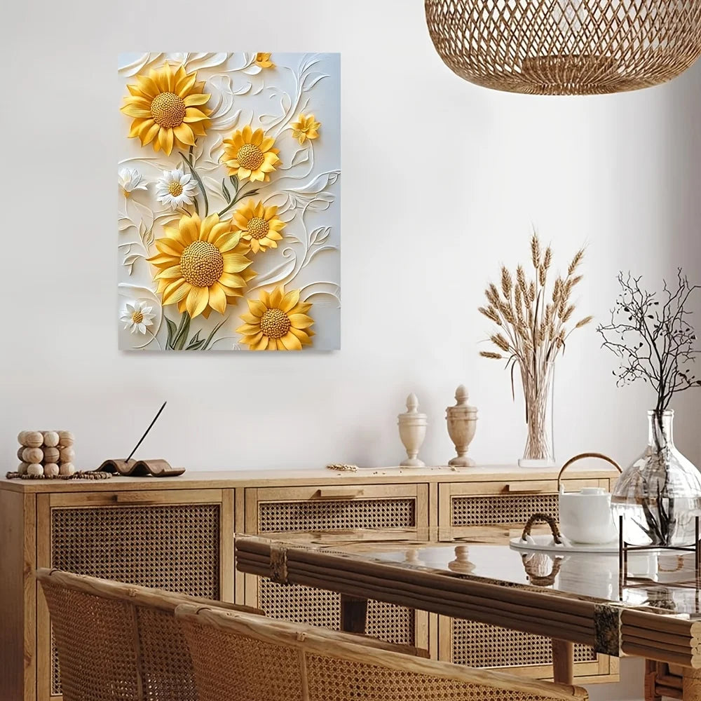Hign-concerned Sunflower Canvas Art With Wood Frame
