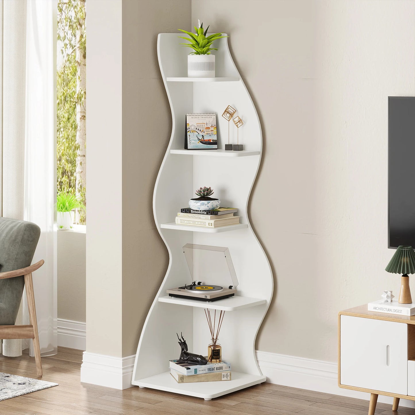 Tribesigns 5 Tier Corner Bookshelf Wall Shelf For Home