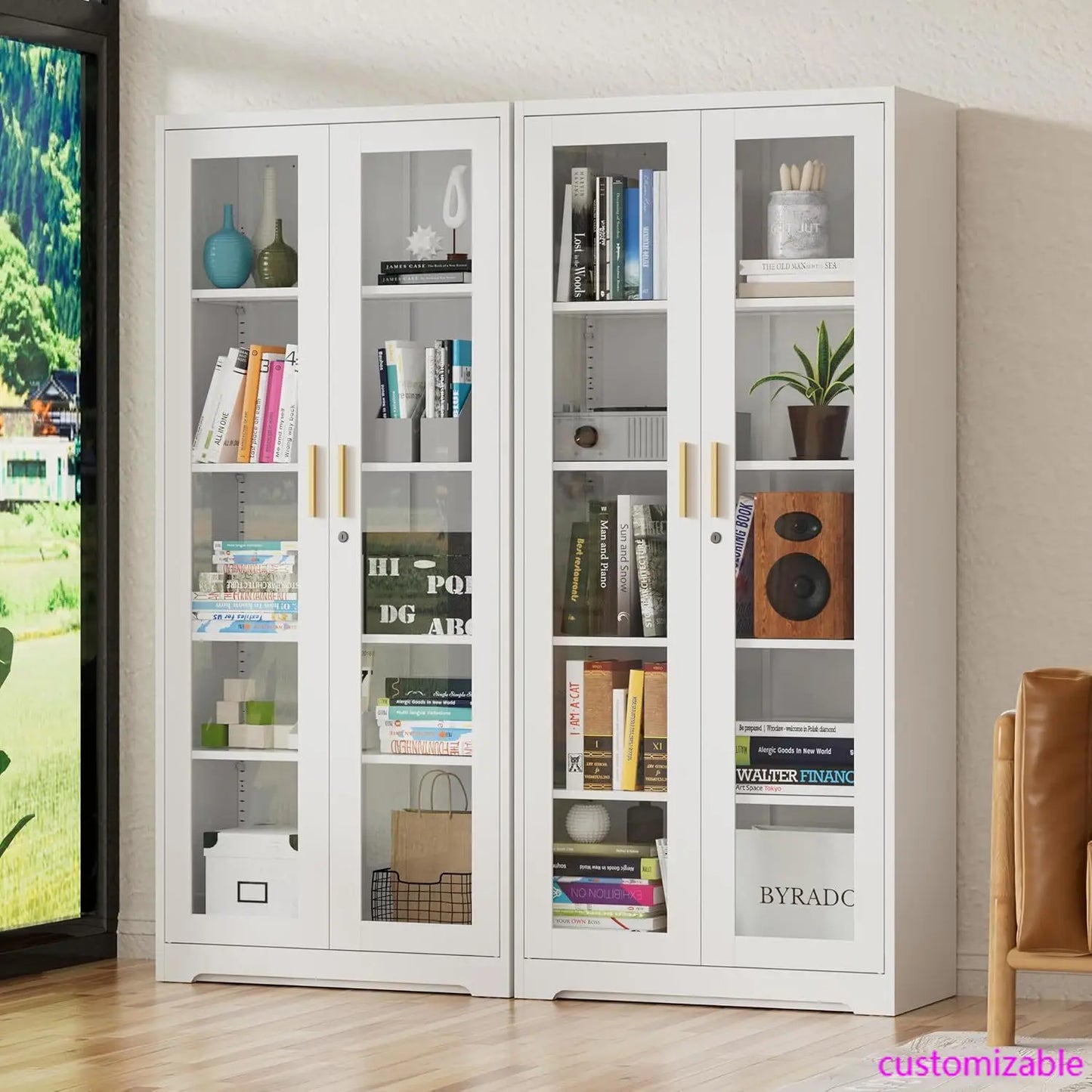 XMSJ Display Cabinet With Glass Doors And Locking Doors