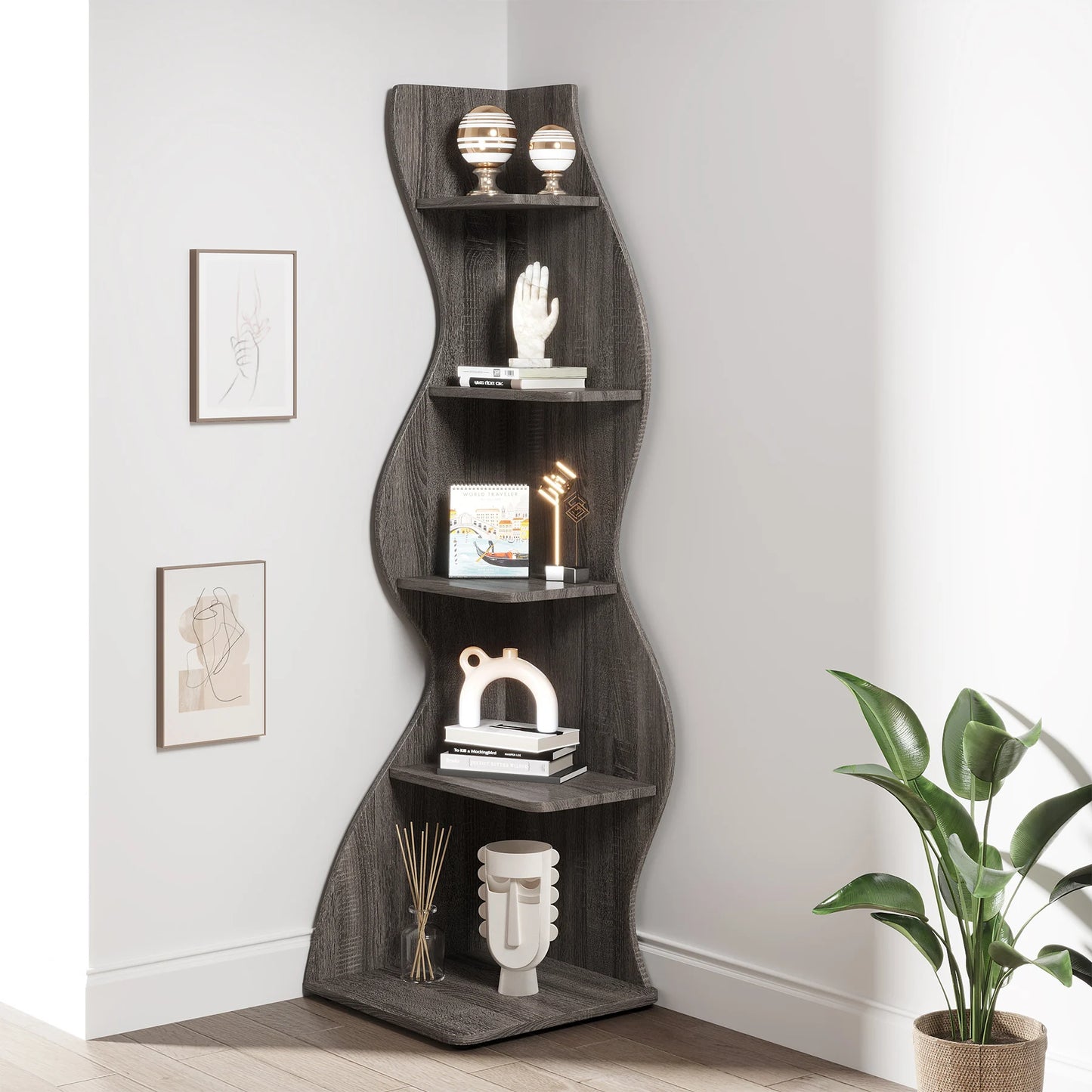 Tribesigns 5 Tier Corner Bookshelf Wall Shelf For Home