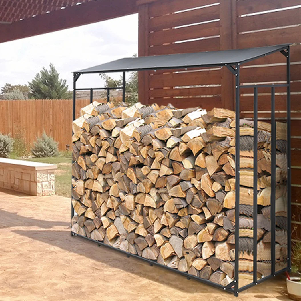 Feature Heavy Duty Outdoor Firewood Storage Log Rack With Top Cover Rust Resistant