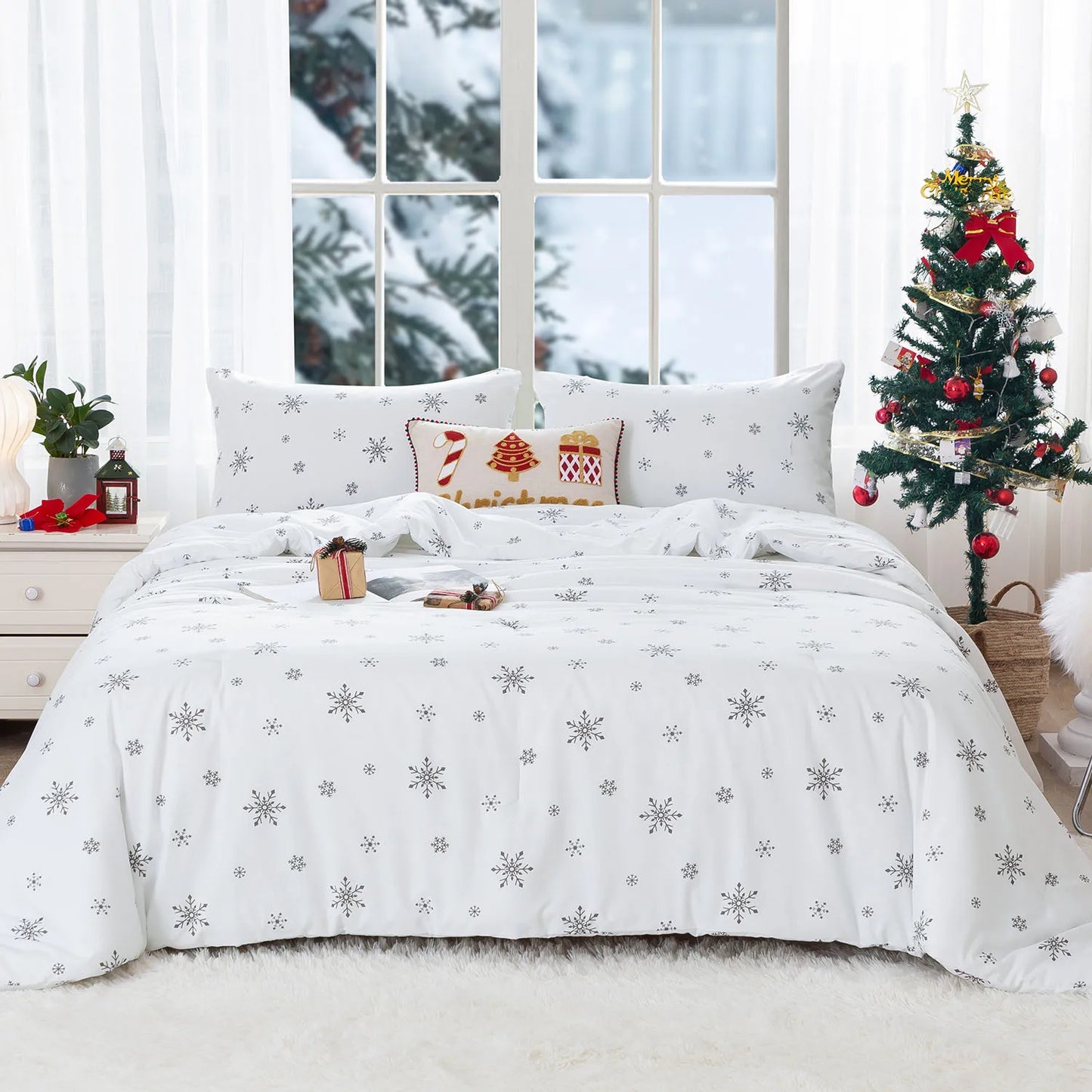 Soft PolyCotton Comforter Set Christmas Reindeer Bedding With Sham