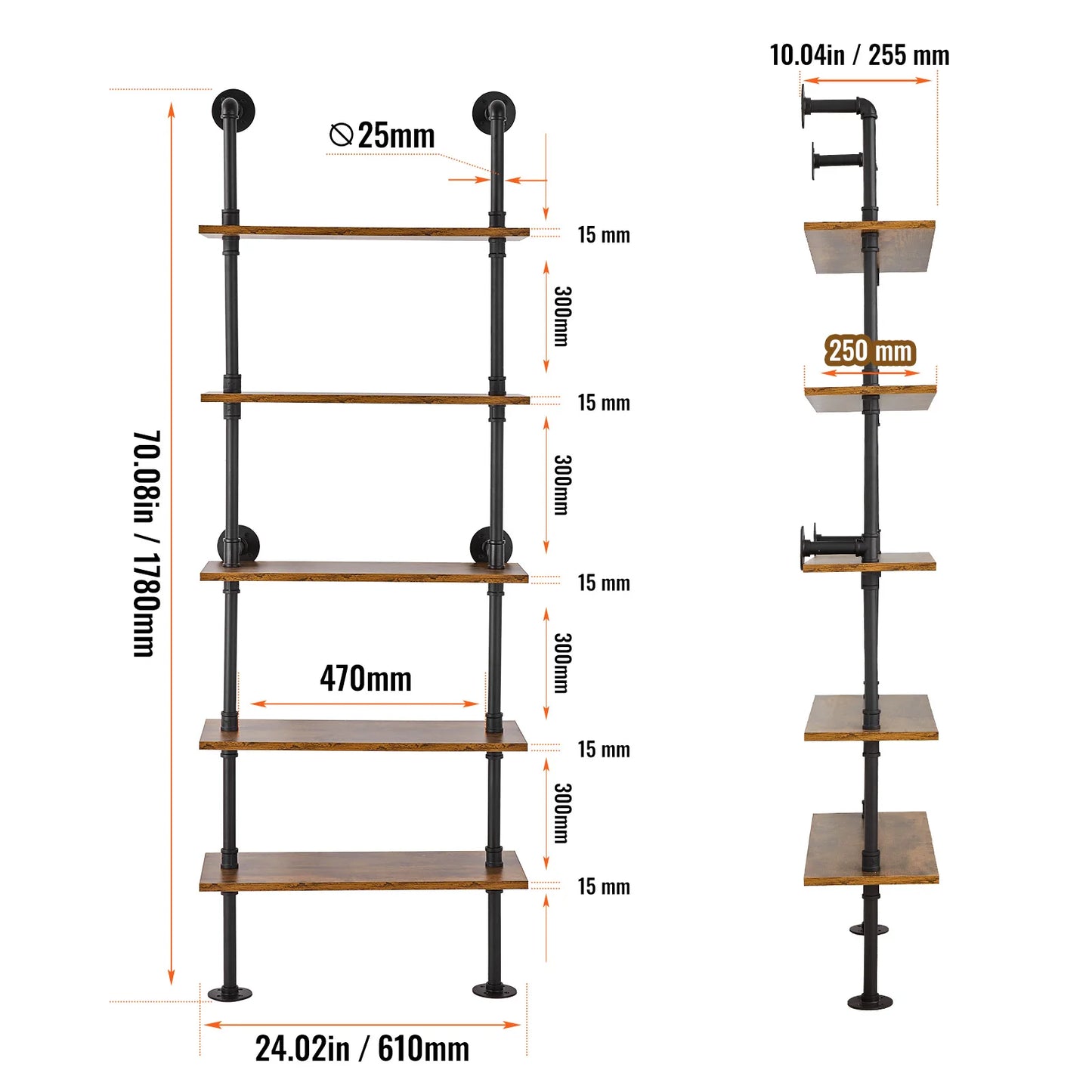 Industrial Pipe Shelf Wall Mount Rack Rustic Wood Bracket