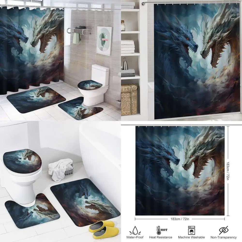 Fantasy Dragon Bathroom Set 4 Piece Shower Curtain And Rugs