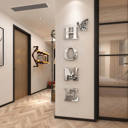 Home Logo 3D Mirror Wall Sticker For Entrance Decoration