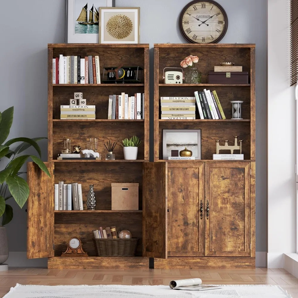 Five Tier Floor Standing Bookshelf With Cabinet And Adjustable Shelves