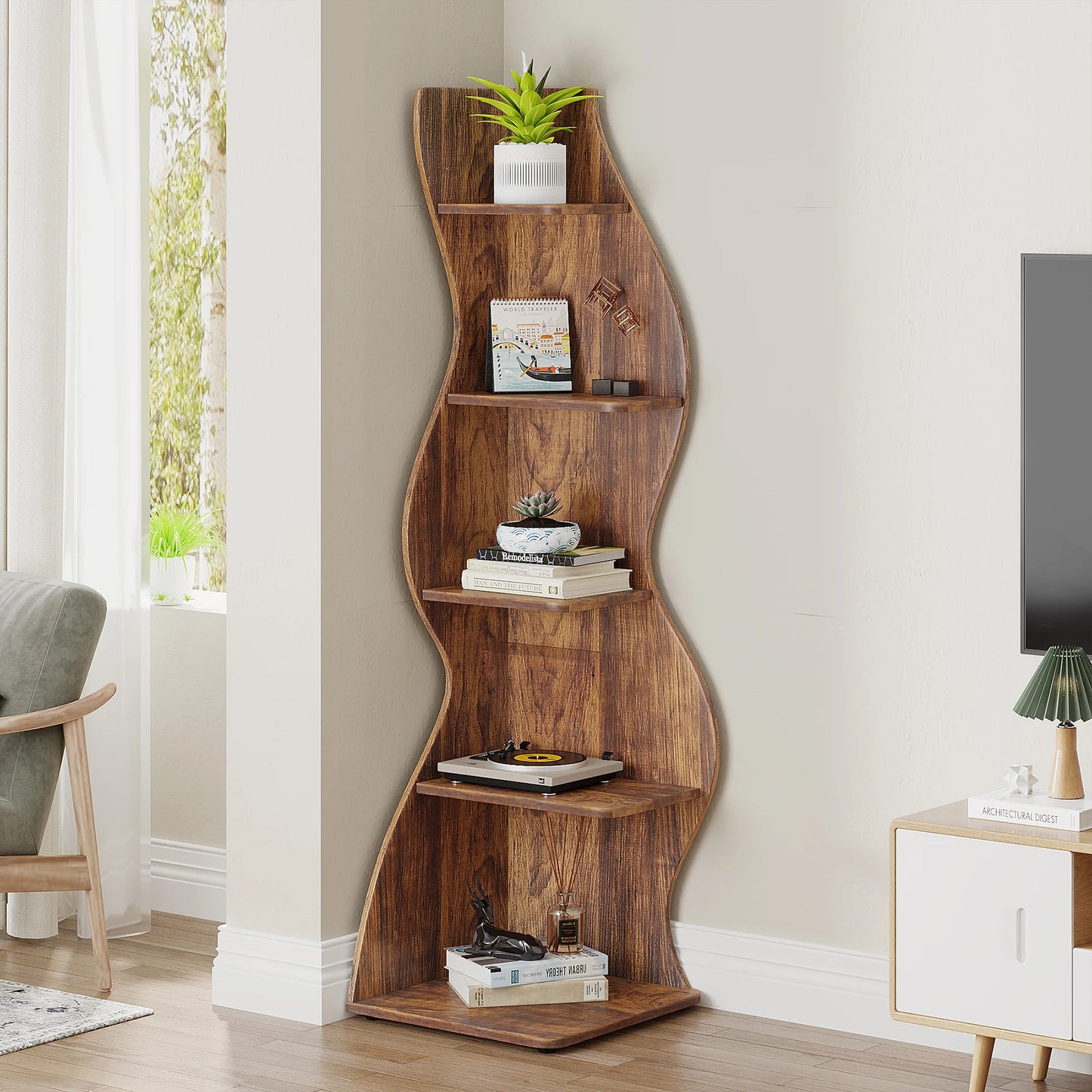 Tribesigns 5 Tier Corner Bookshelf Wall Shelf For Home