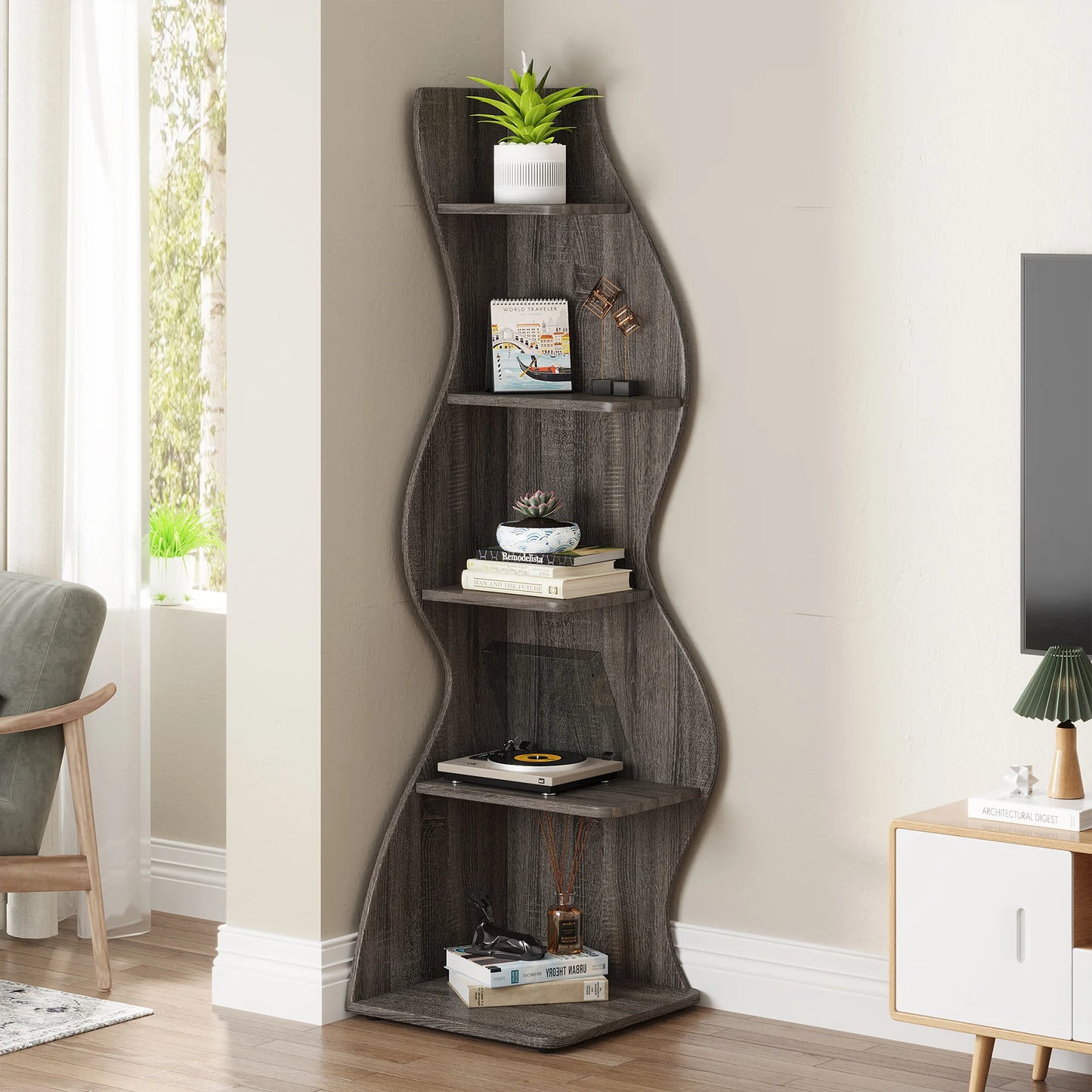 Tribesigns 5 Tier Corner Bookshelf Wall Shelf For Home