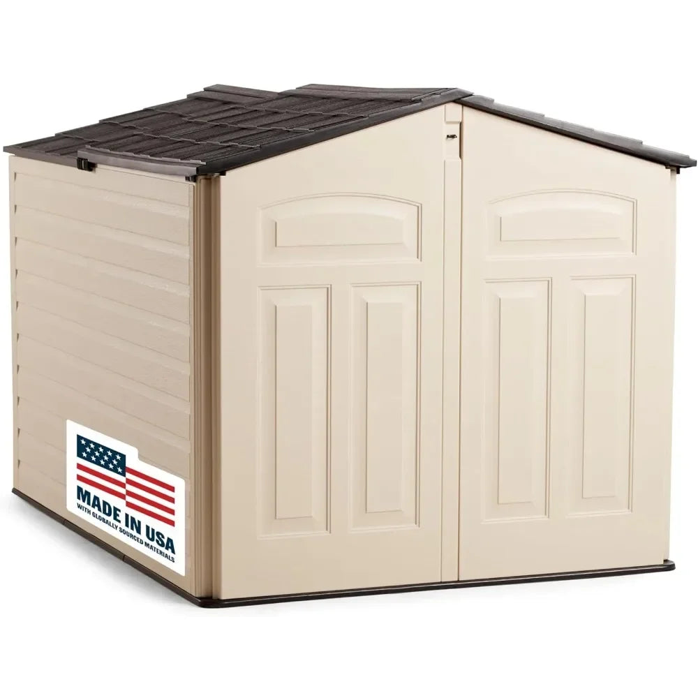 Customizable-Slide-Lid Resin Outdoor Storage Shed (5 X 6.5 Ft),Weather Resistant, Beige/Brown, Organization For Home/Backyard/Ga