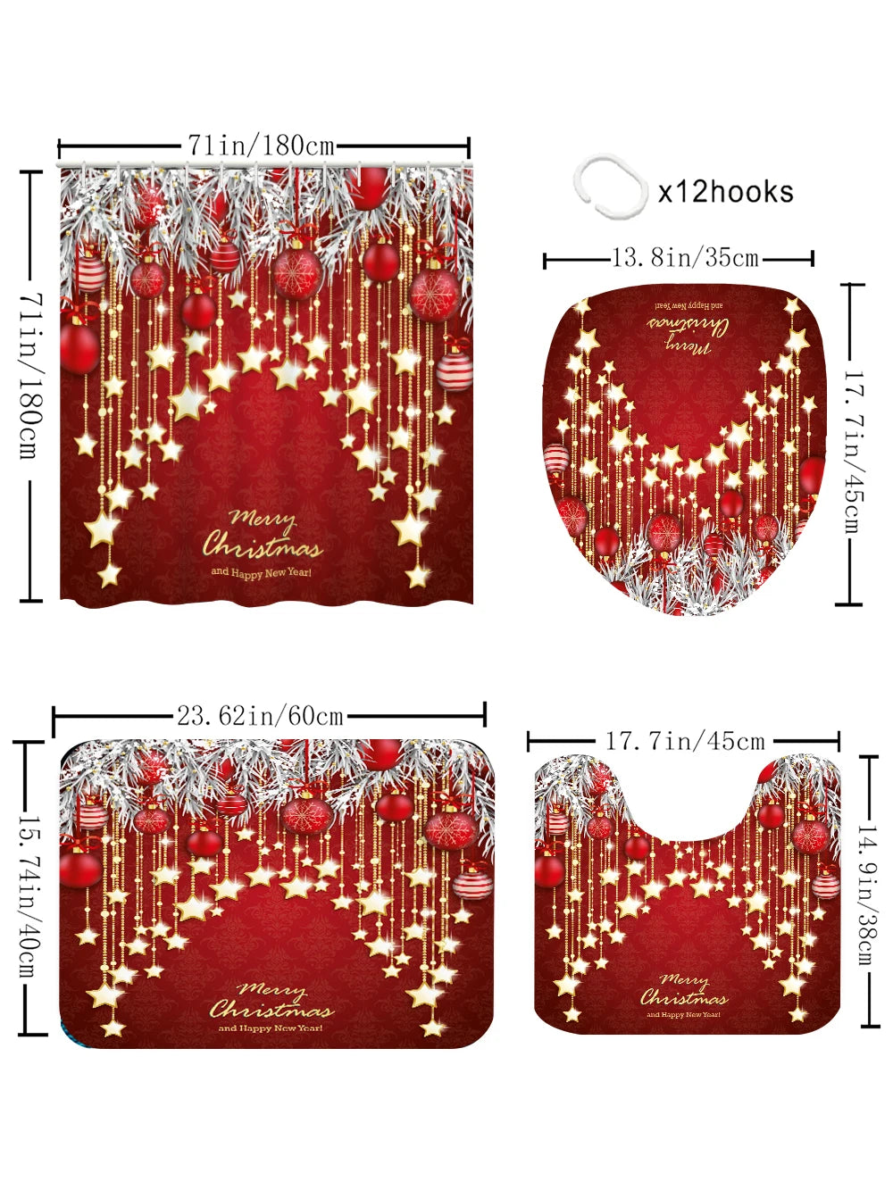 Craft of Weaving Christmas Bathroom Four Piece Shower Curtain Kit