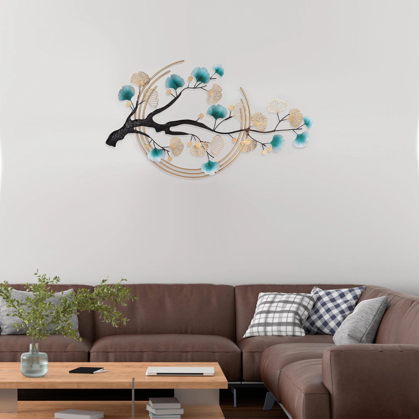 High-concerned Ginkgo Wall Art Iron 3D Gold and Green