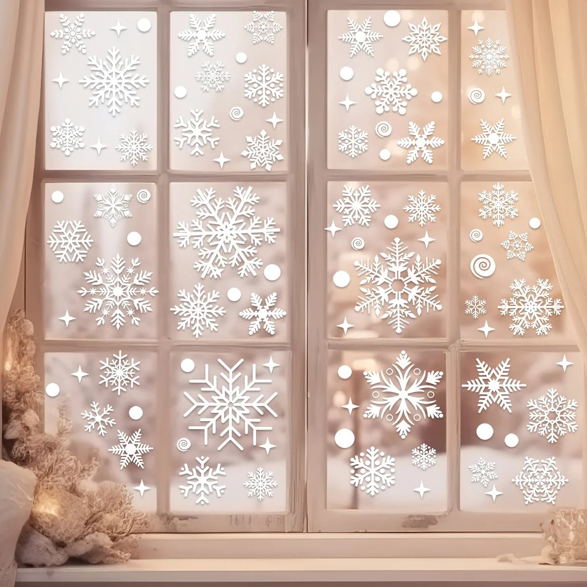 Choice Christmas Window Stickers Set Static Cling Snowflake Decorations Reusable Plastic Holiday