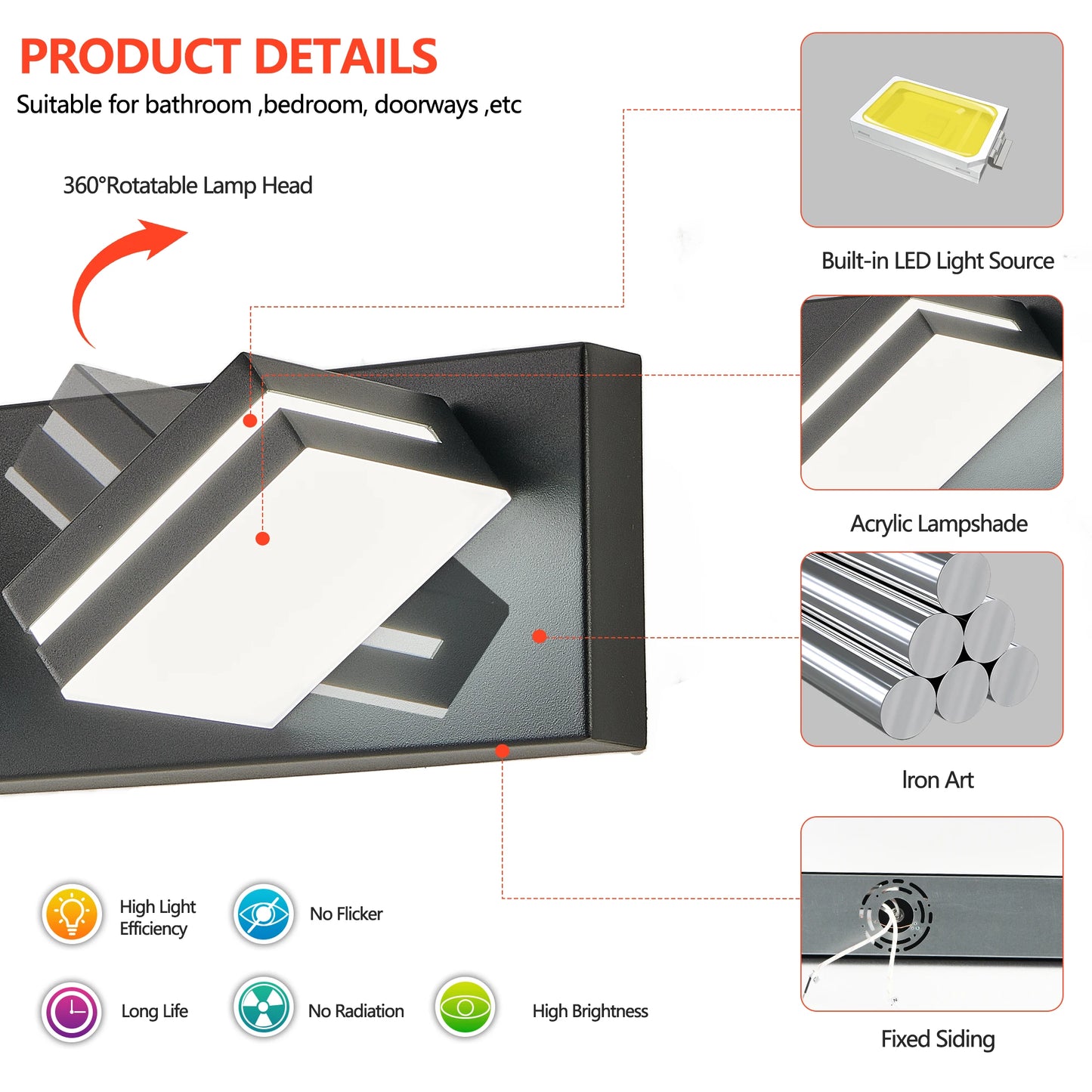 ARLGSITE 8 Light LED Vanity Light Wall Sconce For Bathroom