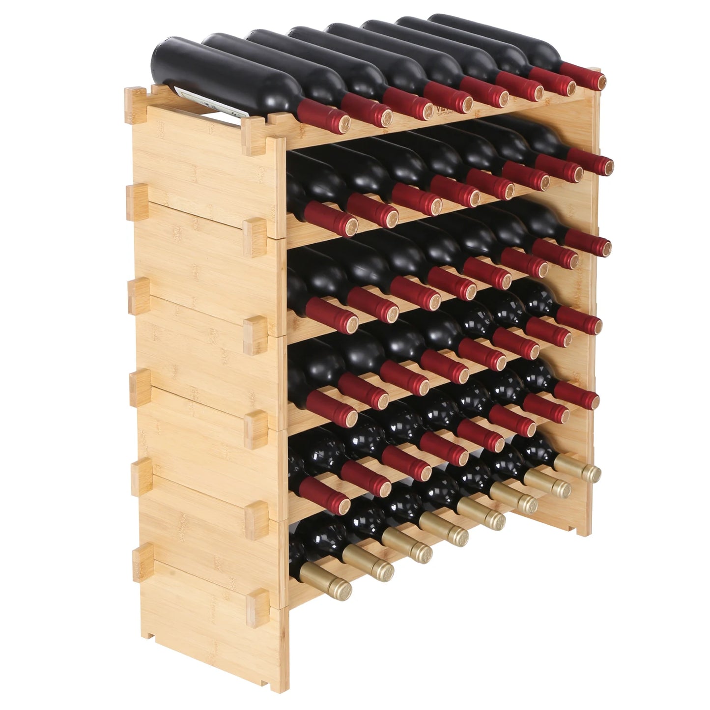 SucceBuy Bamboo Stackable Wine Rack 8 Tier Organizer