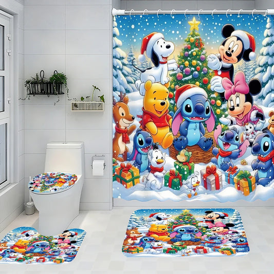 MINISOCraft Disney Stitch Bathroom Four-Piece Set Waterproof Shower Curtain