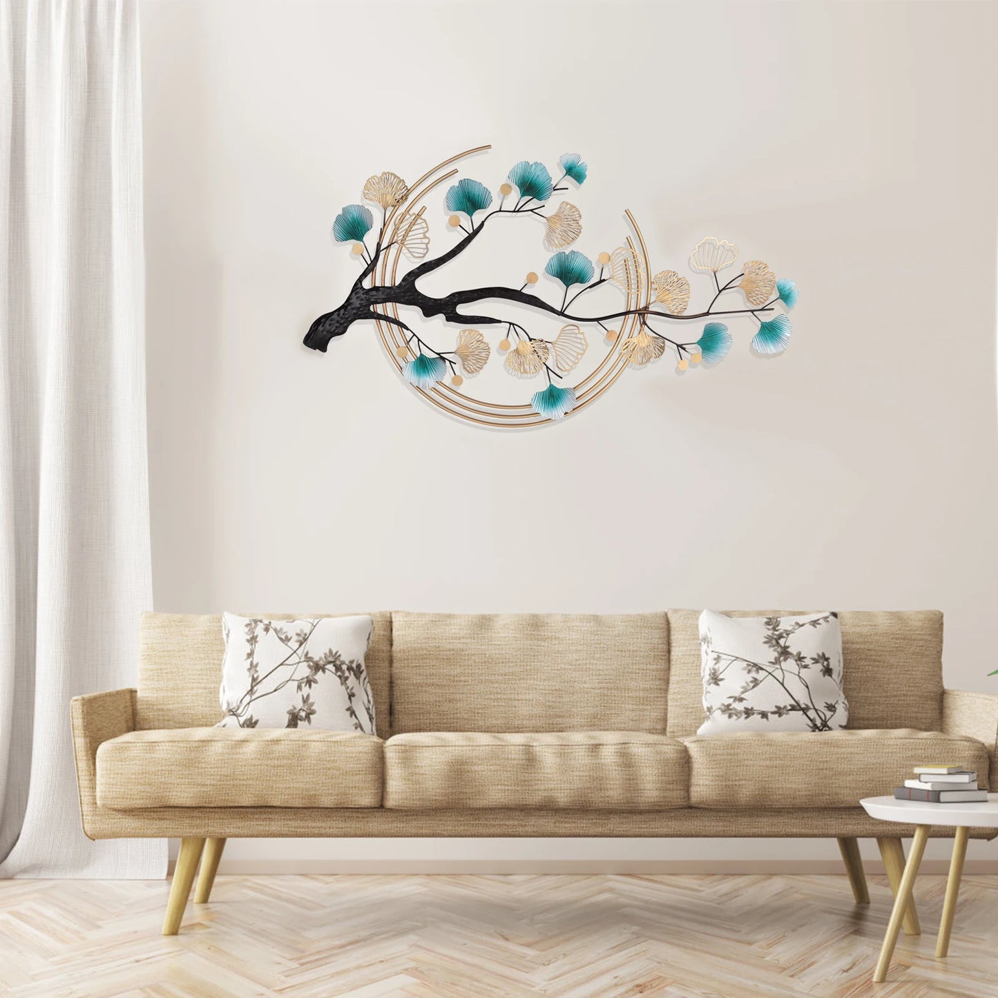 High-concerned Ginkgo Wall Art Iron 3D Gold and Green
