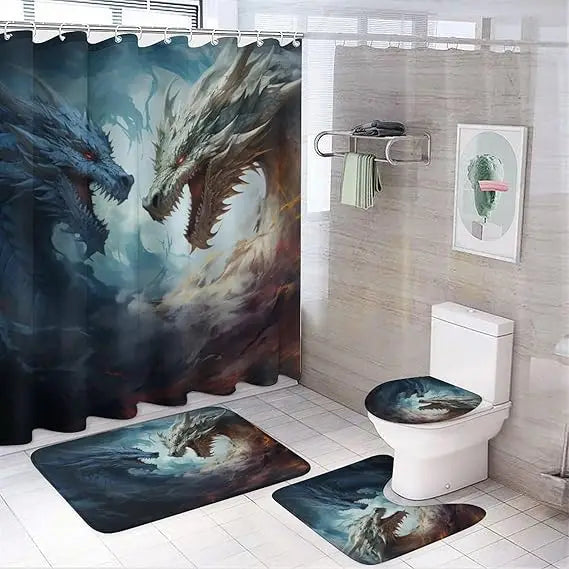 Fantasy Dragon Bathroom Set 4 Piece Shower Curtain And Rugs