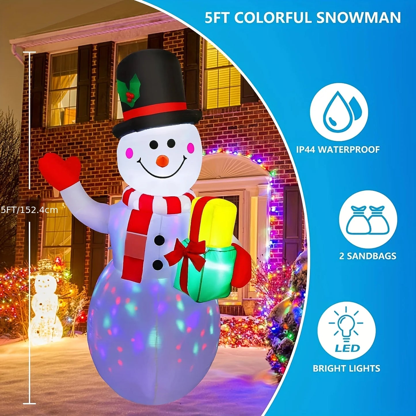 High Concerned Snowman Inflatable With Built In LED Lights