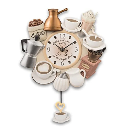 Coffee and Friends Perfect Blend Wall Clock Cup Pendulum