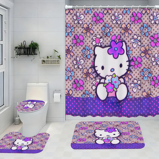 MINISOC Hello Kitty Bathroom Shower Curtain Four Piece Set