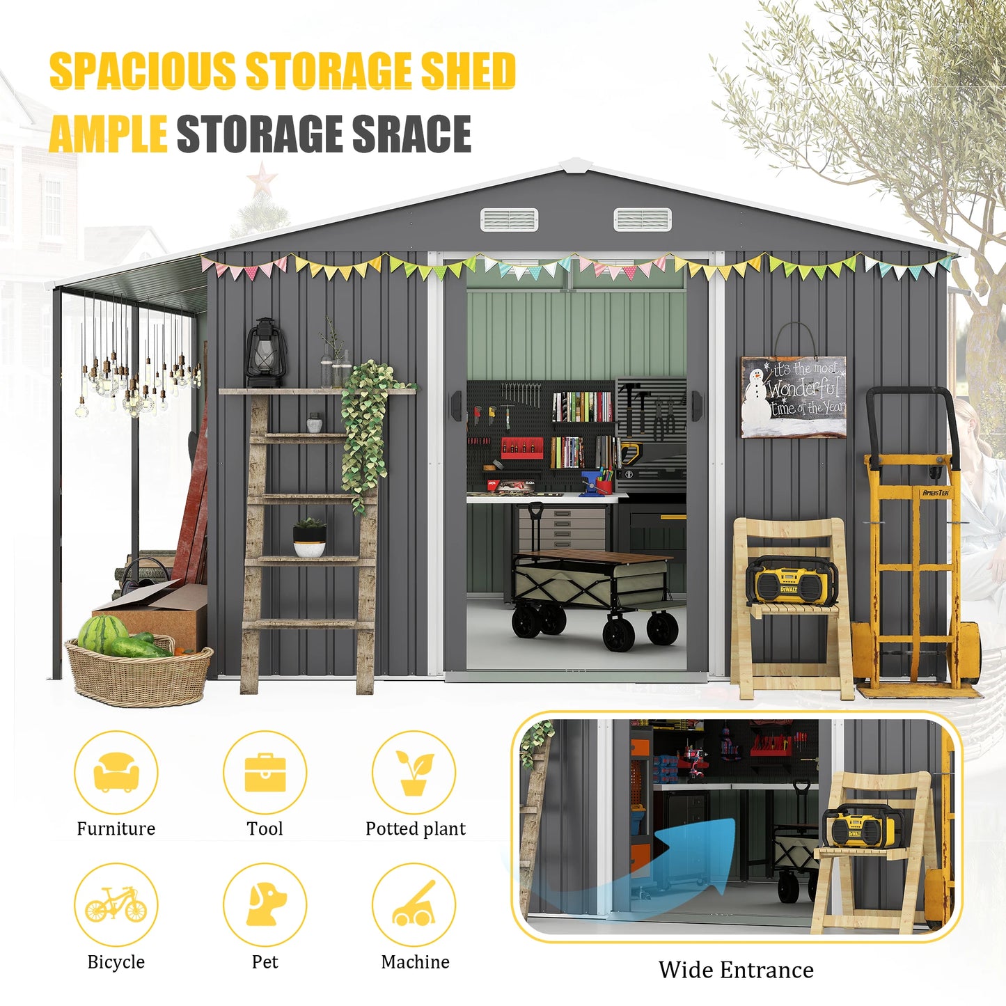 10x12 Ft Outdoor Storage Shed, Extra Large Metal Shed , Outside Steel Tiny House Ideal for Garden, Backyard, Patio Utility