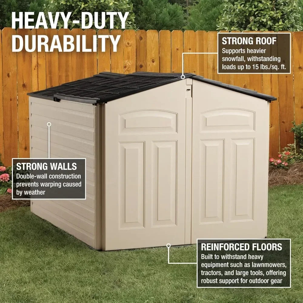 Customizable-Slide-Lid Resin Outdoor Storage Shed (5 X 6.5 Ft),Weather Resistant, Beige/Brown, Organization For Home/Backyard/Ga