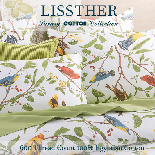 LISSTHERCN Egyptian Cotton Duvet Cover Set 3Pc Bird Floral